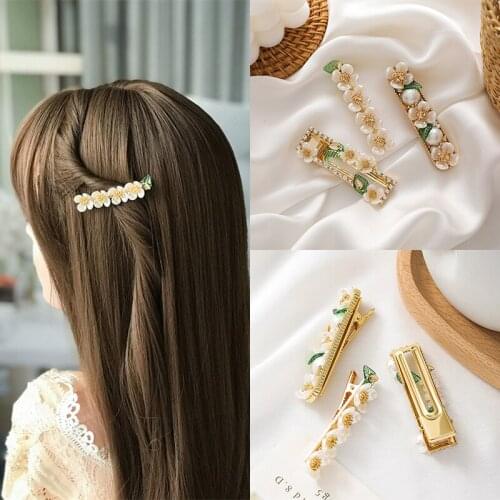 Flowers Hollow Duckbill Hair Clip Ladies Retro Metal Hairpin Pearl Rhinestone Girls Bangs Hairgrips Headwear Styling Accessories