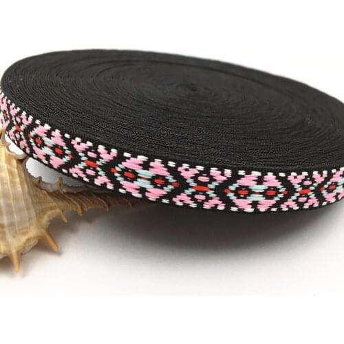 2017 New 12mm wide 20 yards/lot pink and black geometry Woven Jacquard Ribbon for dog chain/handmade DIY/clothing accessories