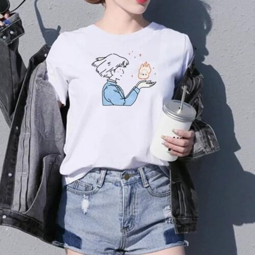 Sophie Kisses Calcife T-Shirt Women Tumblr Aesthetic Japanese Anime Kawaii Graphic Tee Howls Moving Castle Shirt