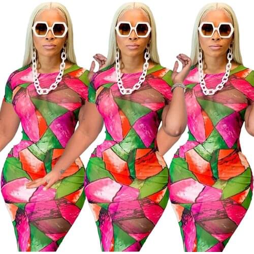 Womens 2021 Summer Color Contrast Geometric Print Fashion Casual Short Sleeve Dress Long Dress Sexydress plus size dress