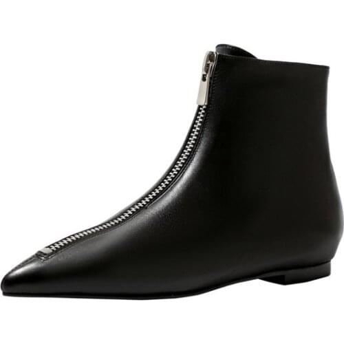 Fashion Brand Women Ankle Boots Flat Heels Ladies Shoes Woman Party Dancing Pointed Toe Genuine Leather Boots