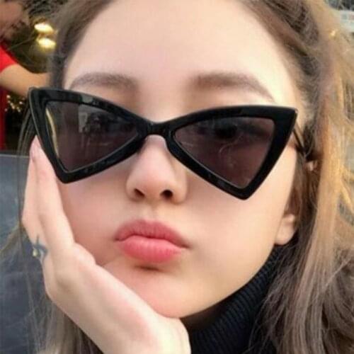 Women Triangle Retro Sunglasses Trending Products 2021 Female Unusual Decorative Horn-Rimmed Glasses Black Lenses Brown Uv400