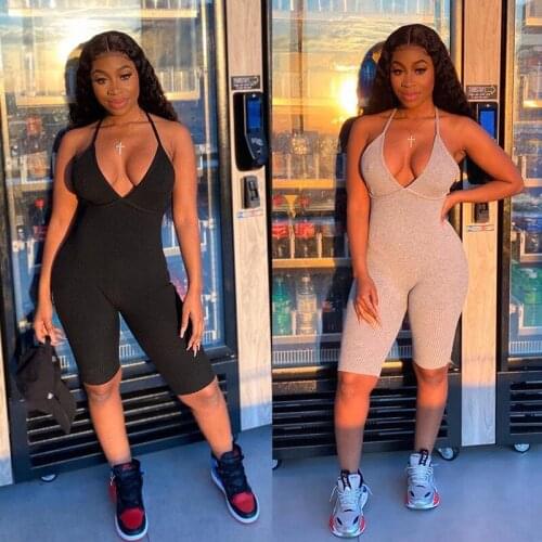 Echoine Summer Sexy Open Back Sleeveless Suspender Tight Casual Female Jumpsuit Fashion Overalls Women Sporty Fitness Bodysuit