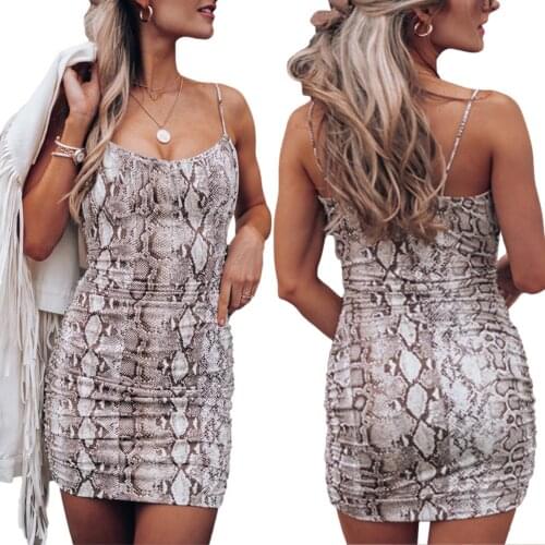 2021 Elegant Womens Bodycon Slim Pencil Dress Snake Skin Print Summer Women Sexy Backless Low Cut Party Mini Dresses