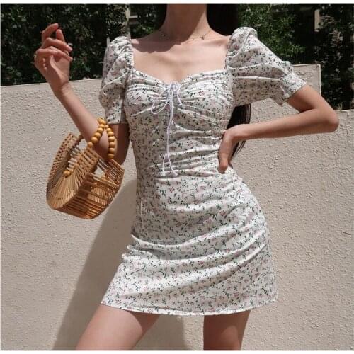 Women Fashion Puff Sleeve Floral Dress Ladies Dress For Shopping Daily Wear Summer Dress For Women Mini Dresses Streetwear