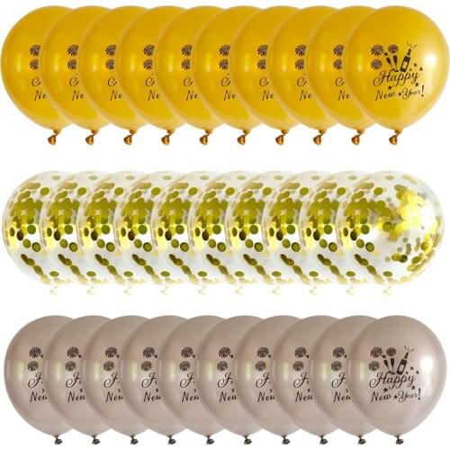 30pcs 12inch Gold Silver Latex Balloons Happy New Year 2021 Printed Pattern Ballon Helium Metal Globos Birthday Party Decor
