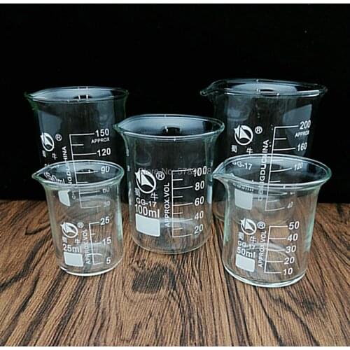 1pcs Capacity 25ml-200ml Low Form Beaker Chemistry Laboratory Borosilicate Glass Transparent Beaker