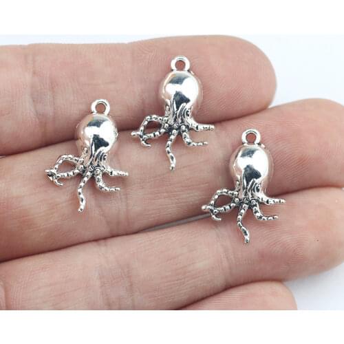 Newest 15Pcs 15*21mm Antique Silver Color Alloy Cute Octopus Charms Vintage Earrings Necklace Pendant For DIY Jewelry Making