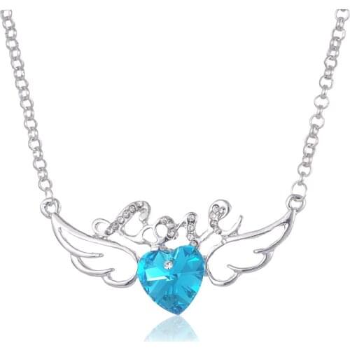 2017 New Brand Angel Pendant Necklaces Big Blue Purple AAA Zircon Nature Stone Femme Neckless Wedding Largos Women Accessories