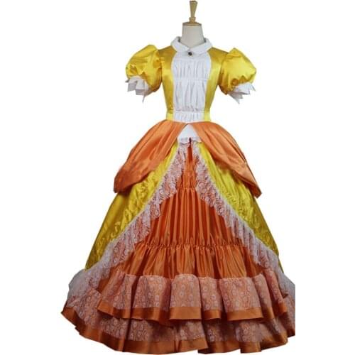 2021 Super Bros Princess Peach Cosplay Dress Orange Costume