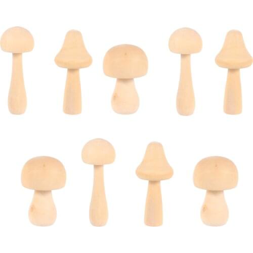 9 Pcs Natural Mushroom-shaped Wood Unfinished Wooden Toys for Children Graffiti