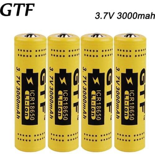 GTF 18650 Battery 3.7V 3000mah ICR18650 Rechargeable Lithium Batteries for Laser Pen Light Flashlight Tools 18650 Cells