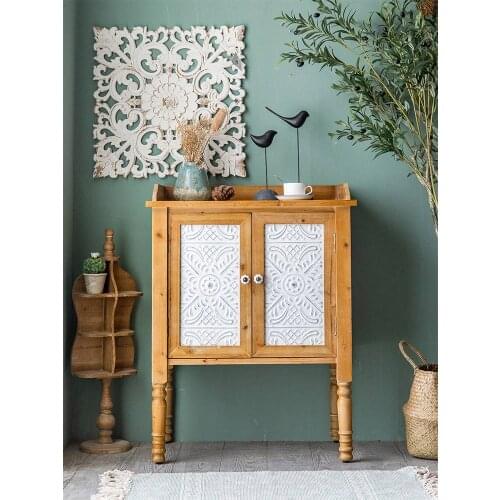 American Country Vintage Engraving Foyer Entrance Cabinet B & B Living Room Curio Cabinet Bedroom Distressed Storage Locker