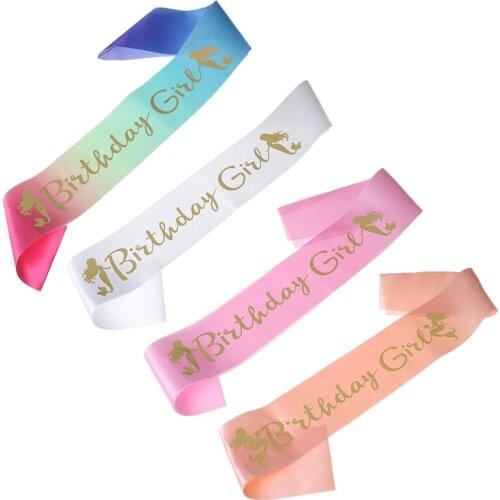 Sweet 16th Princess 18th 20th 21st White Pink Mermaid Birthday Girl Satin Sash Happy Birthday Party Decoration Supplies