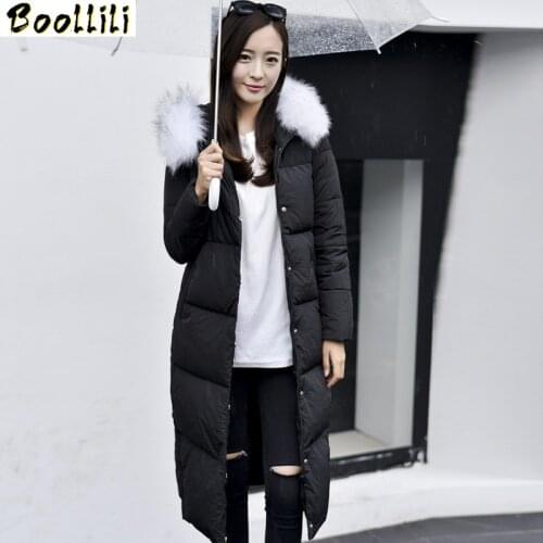 Boollili 2020 Winter Jacket Women Fur Collar White Duck Down Jackets Hooded Womens Parka Slim Woman Coat Casaco Feminino