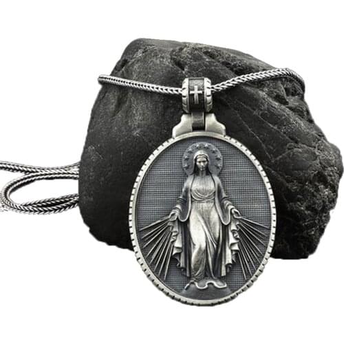 Virgin Mary Commemorative Necklace Badge Religious Christian Stainless Steel Pendant Necklace Catholic Faith Chain Necklace