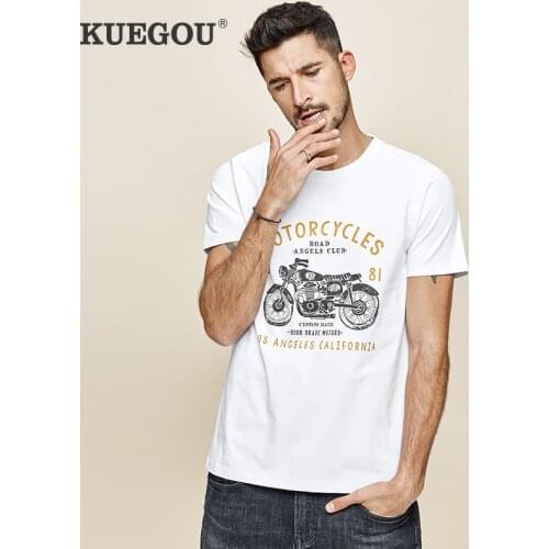 KUEGOU Brand Fashion round collar short sleeve t shirt men Summer Mens short sleeve T-shirt 100 cotton White Tops ZT-3310
