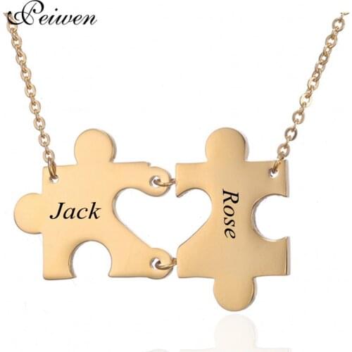 Personalized Couples Puzzle Heart Pendant Necklaces Stainless Steel Custom Names Necklaces For Lover Best Friends Gift Jewelry