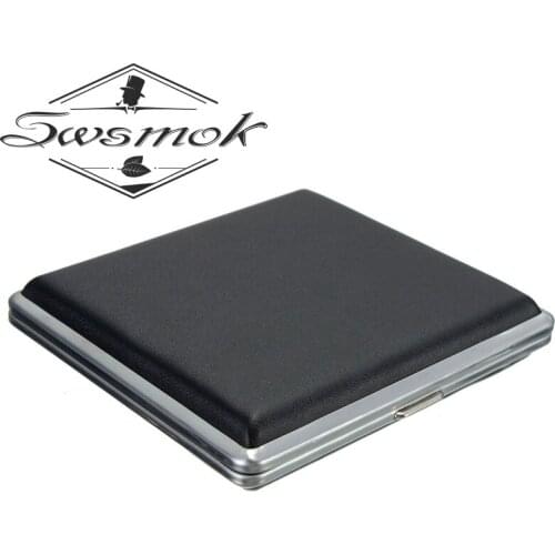Delicate Gift Cigarette Box Case Black Pocket-leather Metal Tobacco for 20pcs Personal Cigarette Smoke Holder Storage Case