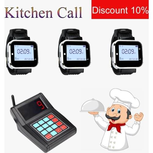 JINGLE BELLS Call Button 3 Watch Pager Receiver 1 Keyboard Transmitter Wireless Restaurant Waiter Kitchen Calling System