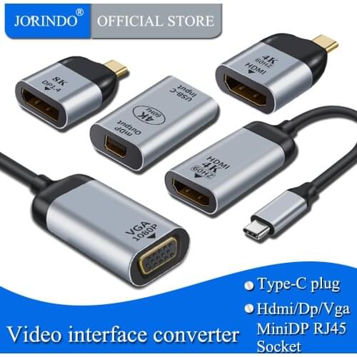 JORINDO Type-C to DP/HDMI/VGA/MiniDP/RJ45 Video interface adapter,Type usb c hdmi cable 4k 2.0 Mobile phone,notebook converter