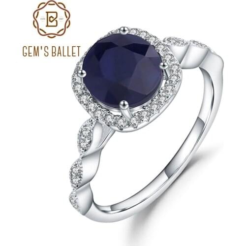 Gems Ballet 925 Sterling Silver Ocean Waves Classic Rings 2.57Ct Natural Blue Sapphire Ring Fine Jewelry For Women Wife Gift