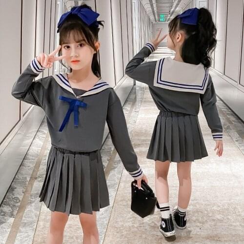 Autumn Girls Clothing Sets Navy Style Long Sleeves Coat+Skirt 2PCS Kids Girl Clothes Suit Children Clothing Set 4 6 8 10 12 Year