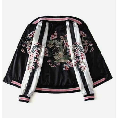 Short Jacket Flower Embroidery Baseball Jacket Women / Men Two-sided Yokosuka Bf Pilot Jackets Student Spring Autumn Loose Coats