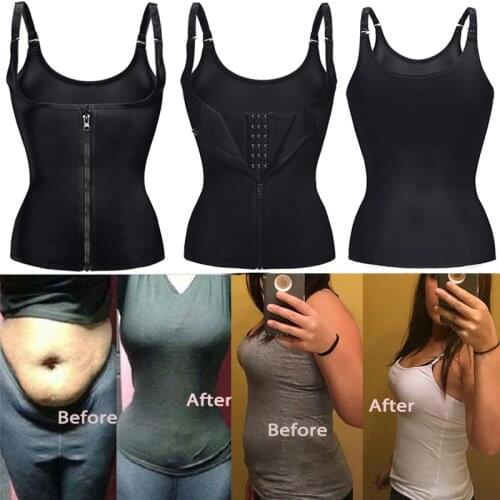 Fajas Reductoras Slimming Body Shaper Sweat Sauna Vest Zipper Waist Trainer Tummy Control Corset For Weight Loss Droshipping US