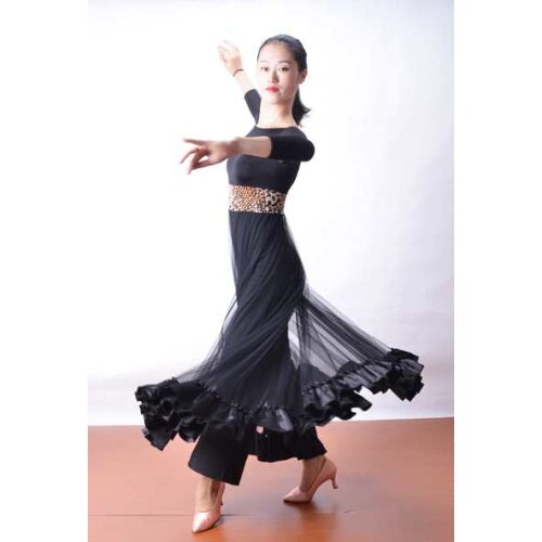 Ballroom dance 3/4 sleeve backless practice costumes modern dress W13014