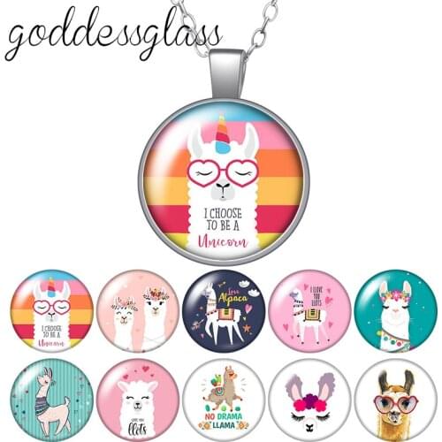 Lovely Alpaca NO DRAMA LLAMA Cute Round Glass glass cabochon silver plated/Crystal pendant necklace jewelry for Gift