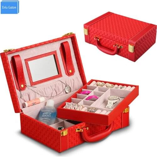 Multifunctional Leather Suitcase for Watch/Jewelry Cosmetic Case Women Gift Accessories Storage&Display Packaging Wholesale Box