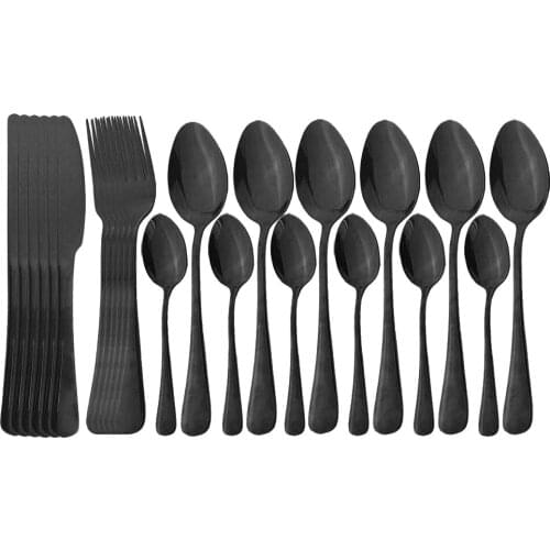 24Pcs Black Gold Tableware Set Knife Fork Spoon Dinnerware Set Stainless Steel Cutlery Set Gold Dinner Set Kitchen Flatware