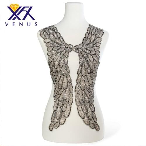 XINFANGXIU Super pretty imitation large Rhinestone patches handmade embroidery beaded appliques wedding dress accessories