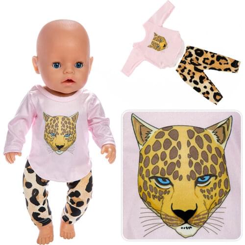 2019 New Dolls Leopard-print clothes Suit Fit For 43cm Baby Doll 17inch Reborn Baby Doll Accessories
