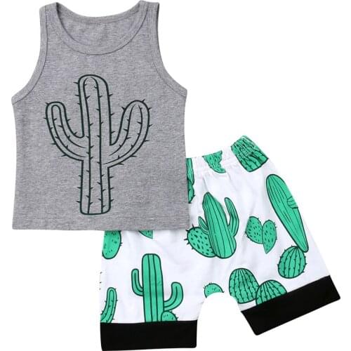Boy Clothes Newborn Kid Baby Boy Summer Clothes Cactus Tops T-Shirt Shorts Outfit Sunsuit