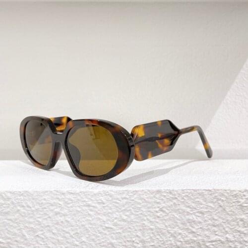 Oval acetate tortoise frame womens sunglasses fashion style brwon lens lady eyewear with wide temples