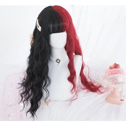 Alicegarden Lolita daily red and black color matching wigs Harajuku wig female