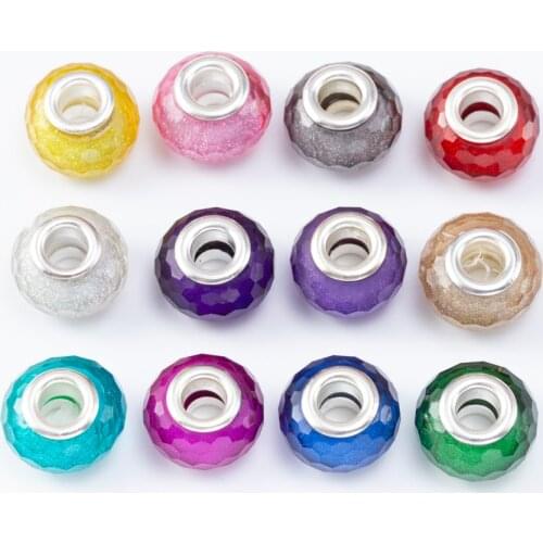 20Pcs/Lot Mix Color Silver Plated Buckle DIY Resin Plastic Bead Charm Fits for Pandora European Jewelry Bracelet js2212