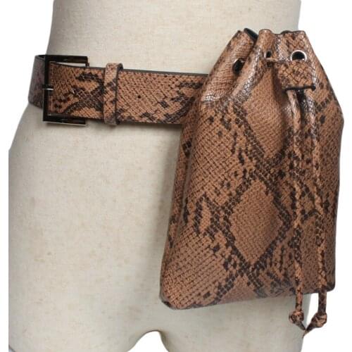 10PCS / LOT Serpentine Waist Bag Women Fanny Pack Belt Bags Luxury Fashion Leather Women Bag Lady Bucket Bags wholesale