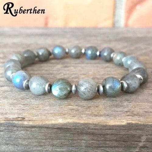 Ruberthen New Design 8 mm AA Grade Labradorite Bracelet Trendy Quality Energy Power Bracelet Crown Chakra Bracelet
