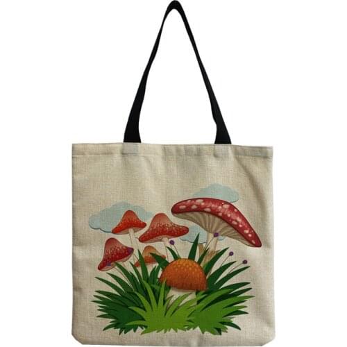 Cartoon Refreshing Mushroom Printed Storage Bags for Women Large Capacity Shoulder Bag Outdoor Packs Beach Travel Tote Handbag