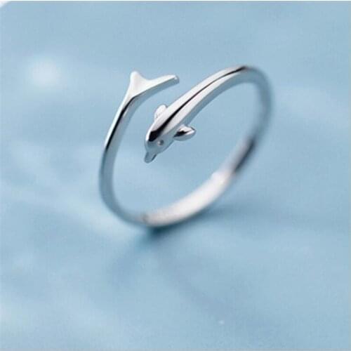 Fine 925 Sterling Silver Jewelry Little Dolphin Cute Fish Opening Rings for Women Gifts Female Mujer Anillos Accessories SR388