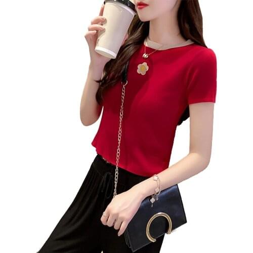 Embroidered Flower Harajuku T-Shirt Summer 2021 Short Sleeve Women Tshirt Knit Slim Female Tee Green White Casual Tops Fashion