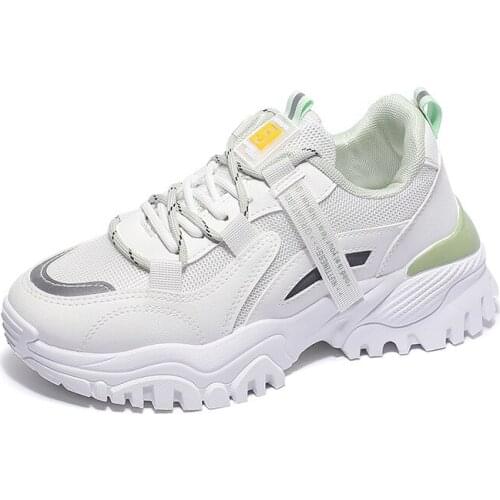 Women Casual Shoes Fashion Breathable Walking Mesh Lace Up Flat Platform Sneakers Female Tenis Thick Sole Vulcanized Shoes