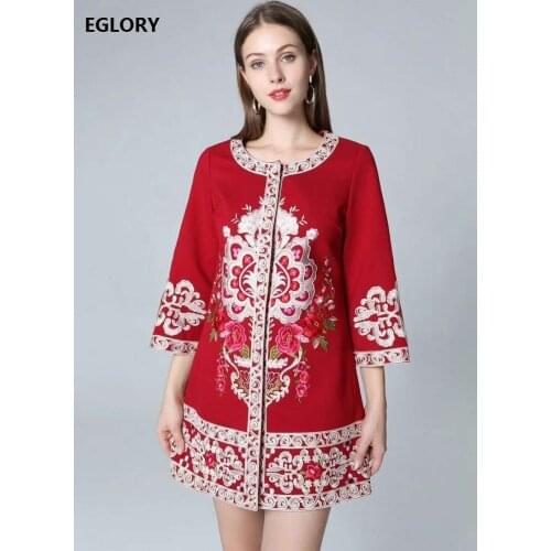 Plus size Clothing 2020 Autumn Winter Outerwear Coats Women Allover Appliques Embroidery Covered Button Vintage Female Coats 4XL