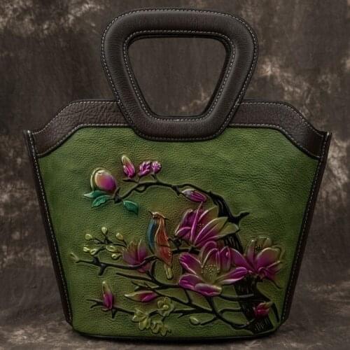 Johnature Retro Handmade Embossing Luxury Handbags Women Bags Designer Genuine Leather 2020 New Leisure Cowhide Shoulder Bags