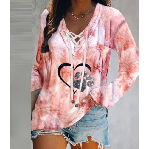 Casual Bandange V Neck Ladies Blouse Shirt Women Vintage Printing Autumn Long Sleeve Pullovers 2021 Female Loose Blusa Plus Size