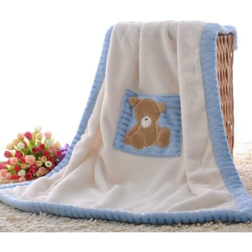 Winter Baby Blankets Newborns Thicken Flannel Swaddle Infant Blanket Warm Baby Swaddle Wrap Soft Kids Blanket Embroidered Bear