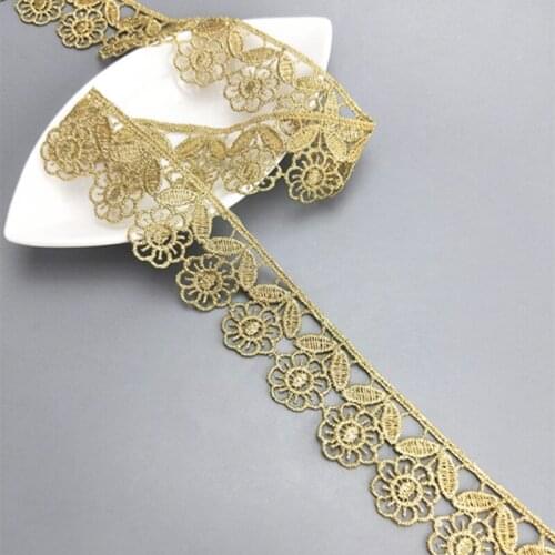 Zsbszc 2 yards 3cm width Golden flower lace trim Embroidery lace ribbon Headscarf accessories JB54